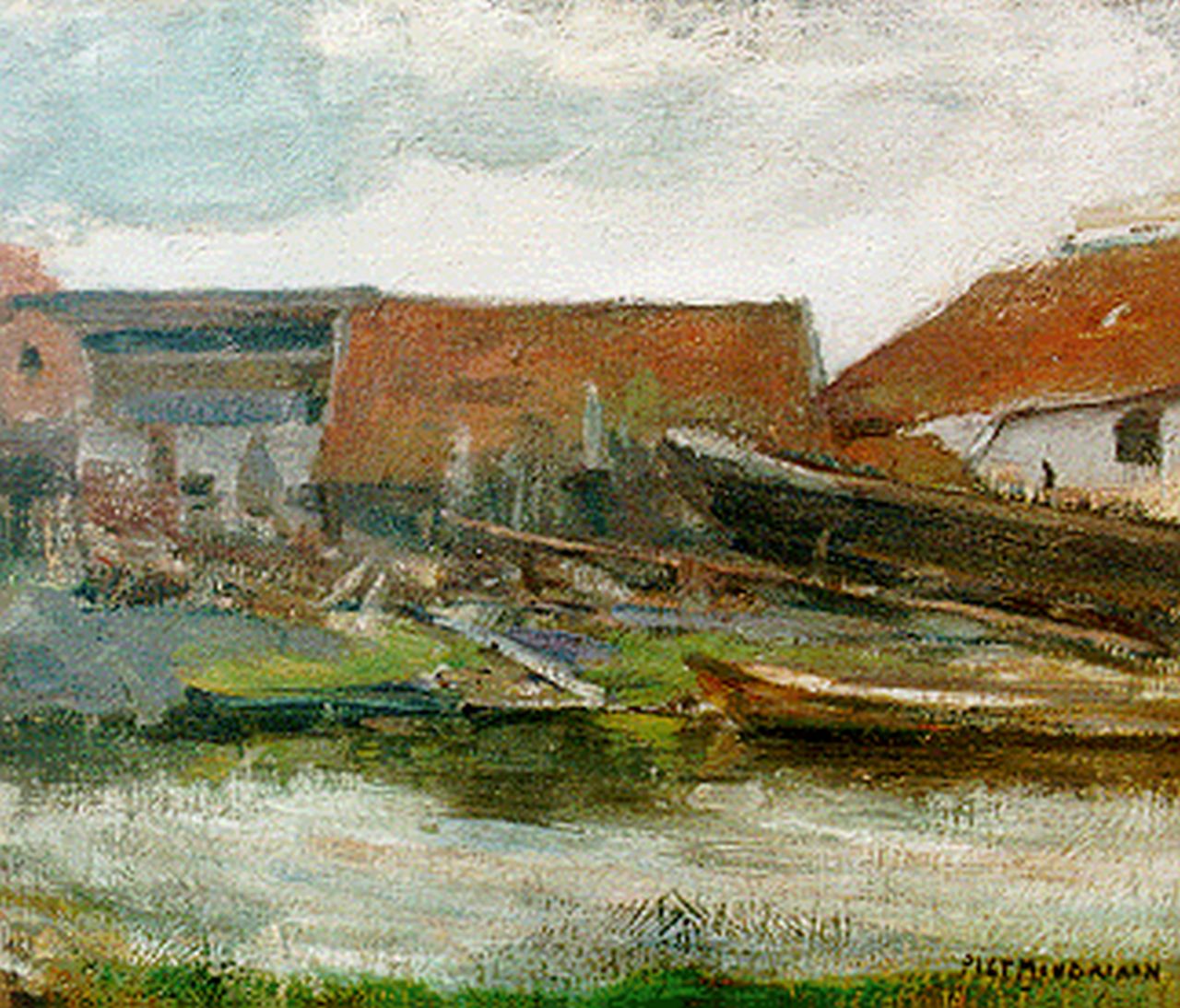 Mondriaan P.C.  | Pieter Cornelis 'Piet' Mondriaan, A shipyard, oil on canvas 31.0 x 37.3 cm, signed l.r.