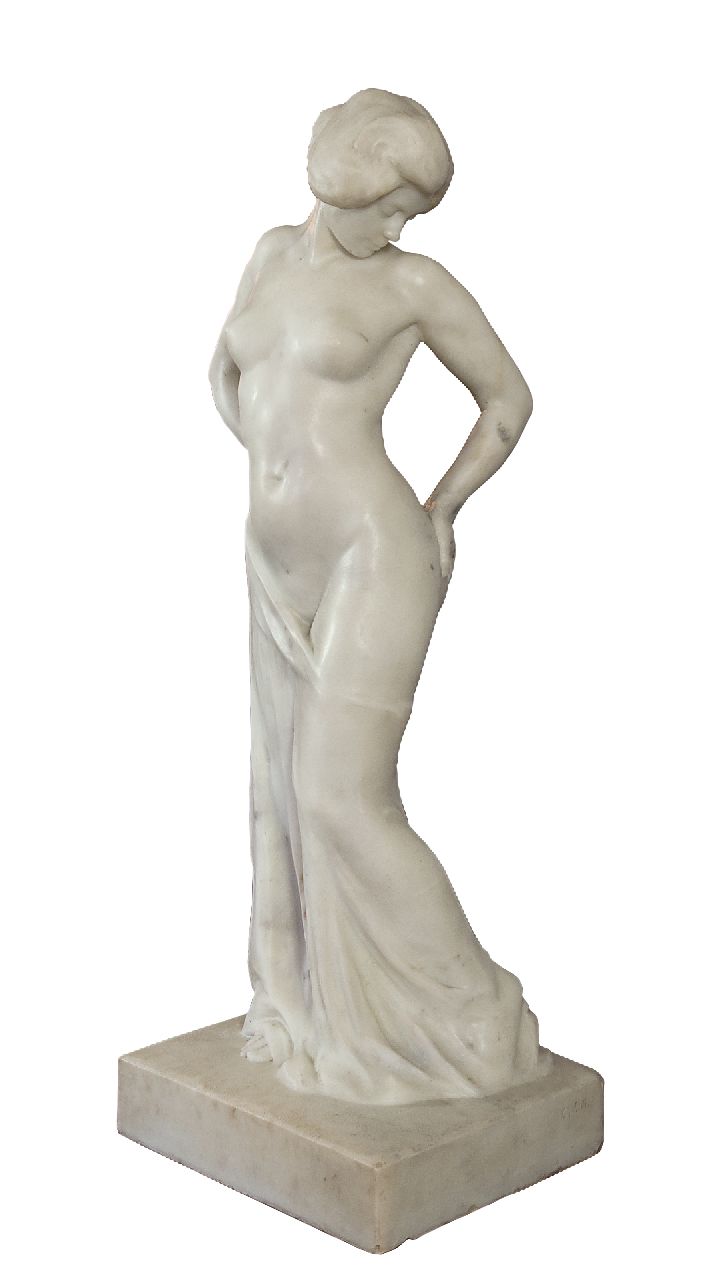 Eldh C.J.  | Carl Johan Eldh | Sculptures and objects offered for sale | Standing nude, Statuario Venato marble 103.0 x 34.0 cm, signed on the front of the plinth