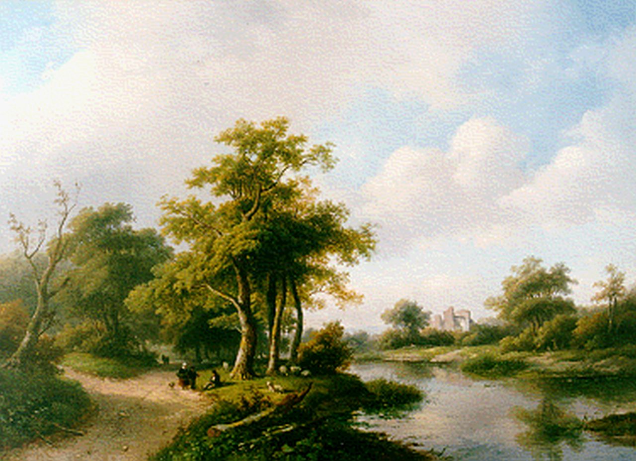 Spohler J.J.  | Jan Jacob Spohler, A wooded landscape with a ruin, oil on canvas 59.0 x 82.3 cm, signed l.l. and dated '57