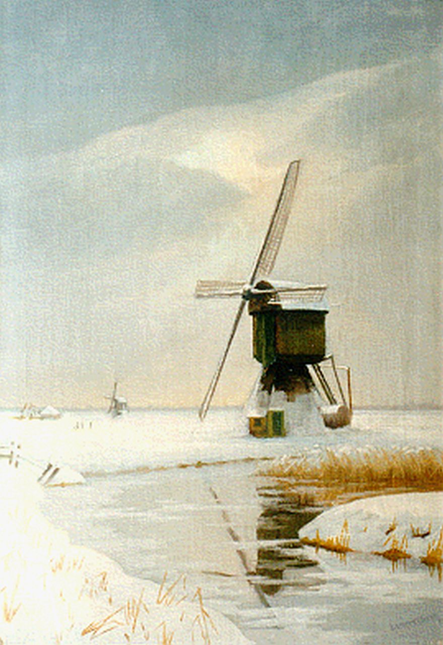 Smorenberg D.  | Dirk Smorenberg, A snow-covered landscape near Ankeveen, oil on canvas 59.0 x 41.5 cm, signed l.r.