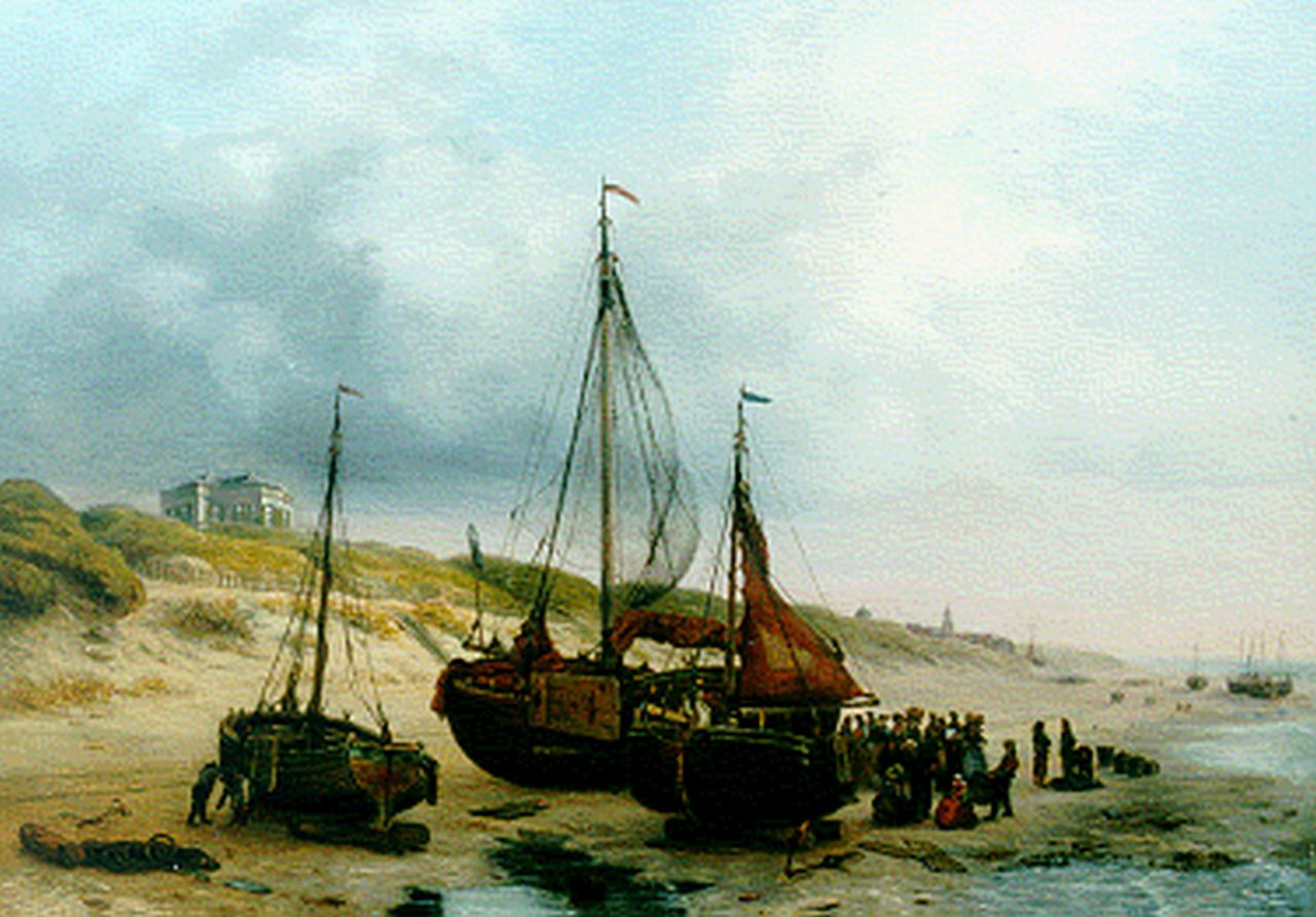Troost W.  | Willem Troost, Fish auction, Scheveningen, oil on canvas 54.7 x 77.5 cm, signed l.l.