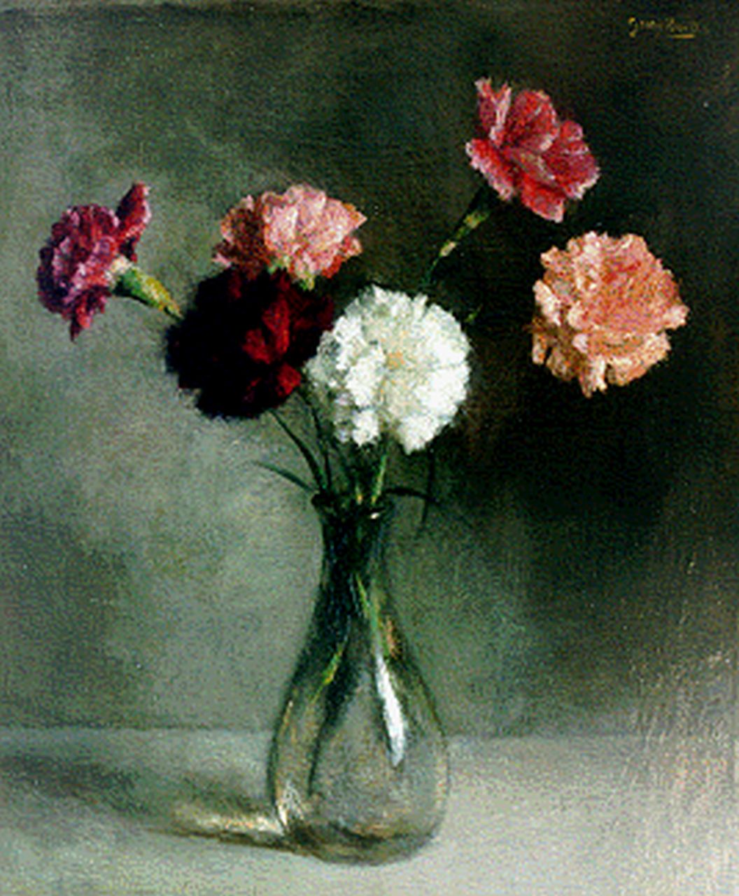 Rueter W.C.G.  | Wilhelm Christian 'Georg' Rueter, Carnations in a vase, oil on canvas 45.0 x 38.1 cm, signed u.r.