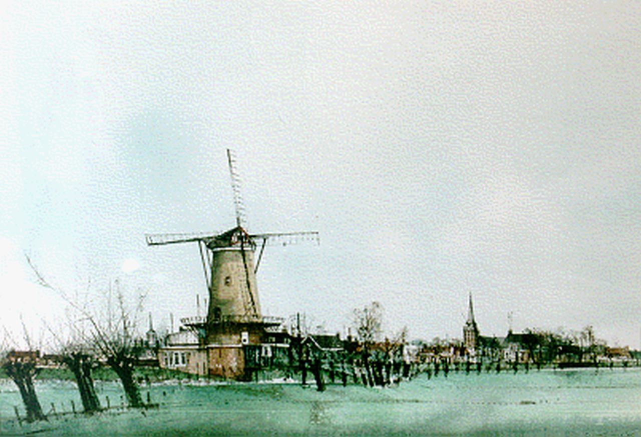 Siewert F.  | Feliciano 'Ciano' Siewert, A windmill in a landscape, mixed media on paper 62.5 x 44.5 cm, signed l.r. and dated '86