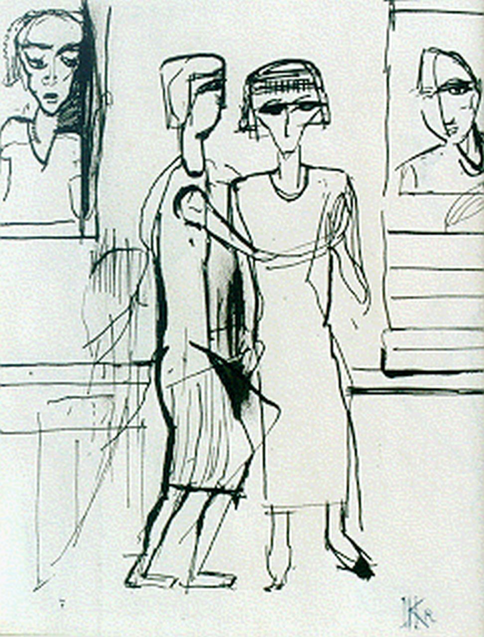 Kruyder H.J.  | 'Herman' Justus Kruyder, Visiting a museum (recto): figures (verso), Indian ink on paper 20.0 x 15.0 cm, signed l.r. with monogram