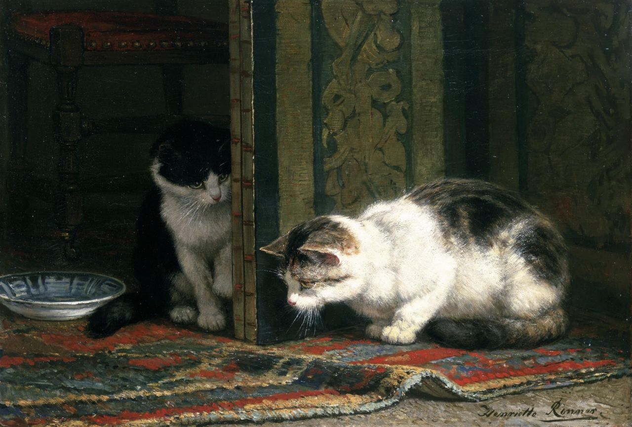 Ronner-Knip H.  | Henriette Ronner-Knip, Cats playing, oil on canvas 37.3 x 55.2 cm, signed l.r.