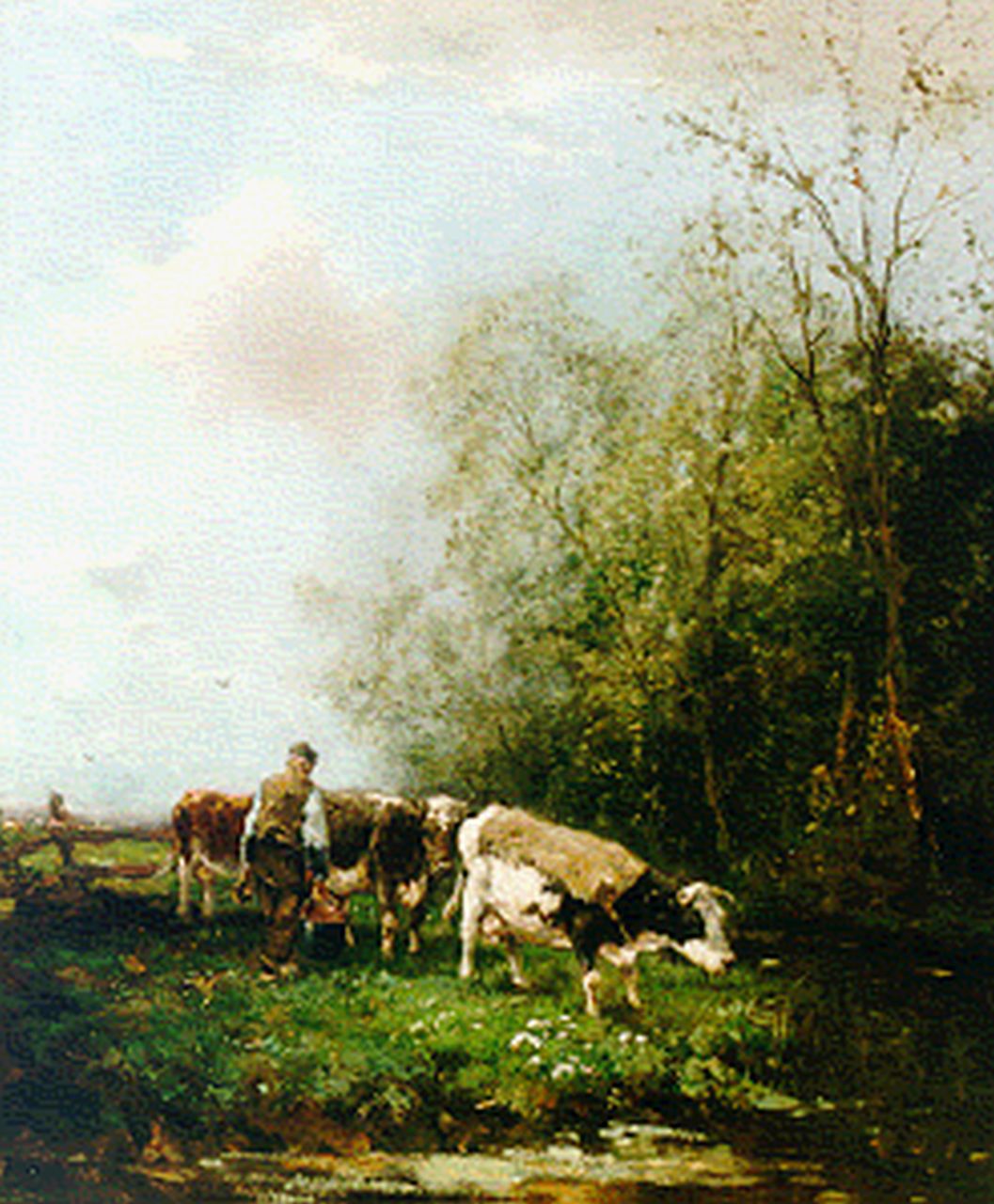 Scherrewitz J.F.C.  | Johan Frederik Cornelis Scherrewitz, Milking the cows, oil on canvas 65.5 x 55.3 cm, signed l.r.