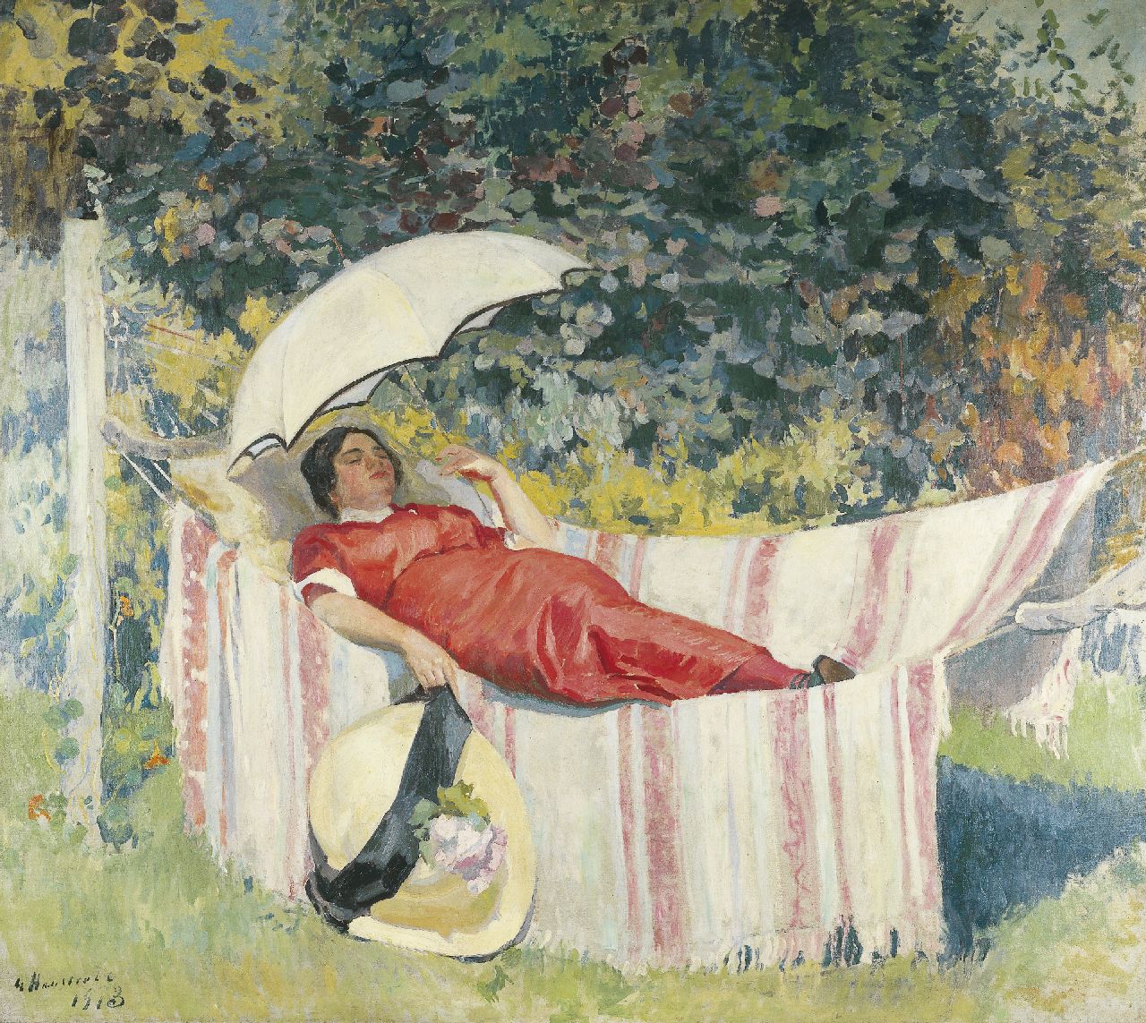 Haustrate G.  | Gaston Haustrate, Siësta in the hammock, oil on canvas 178.0 x 202.0 cm, signed l.l. and dated 1913