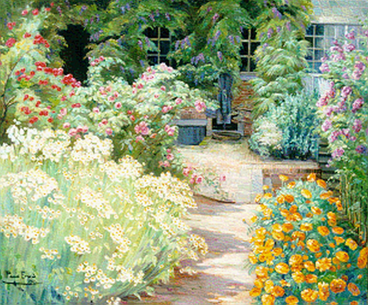 Evrard P.  | Paula Evrard, A flowering garden, oil on canvas 100.0 x 119.5 cm, signed l.l. and dated 1927
