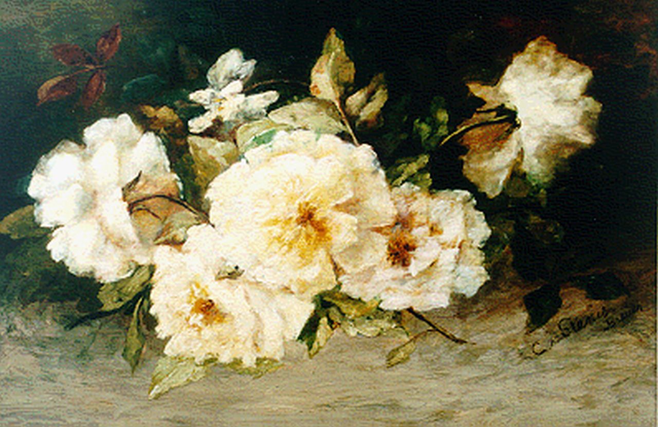 Stenis-Breuer C.F. van | 'Clara' Francina van Stenis-Breuer, A still life with yellow roses, oil on panel 35.7 x 53.2 cm, signed l.r.