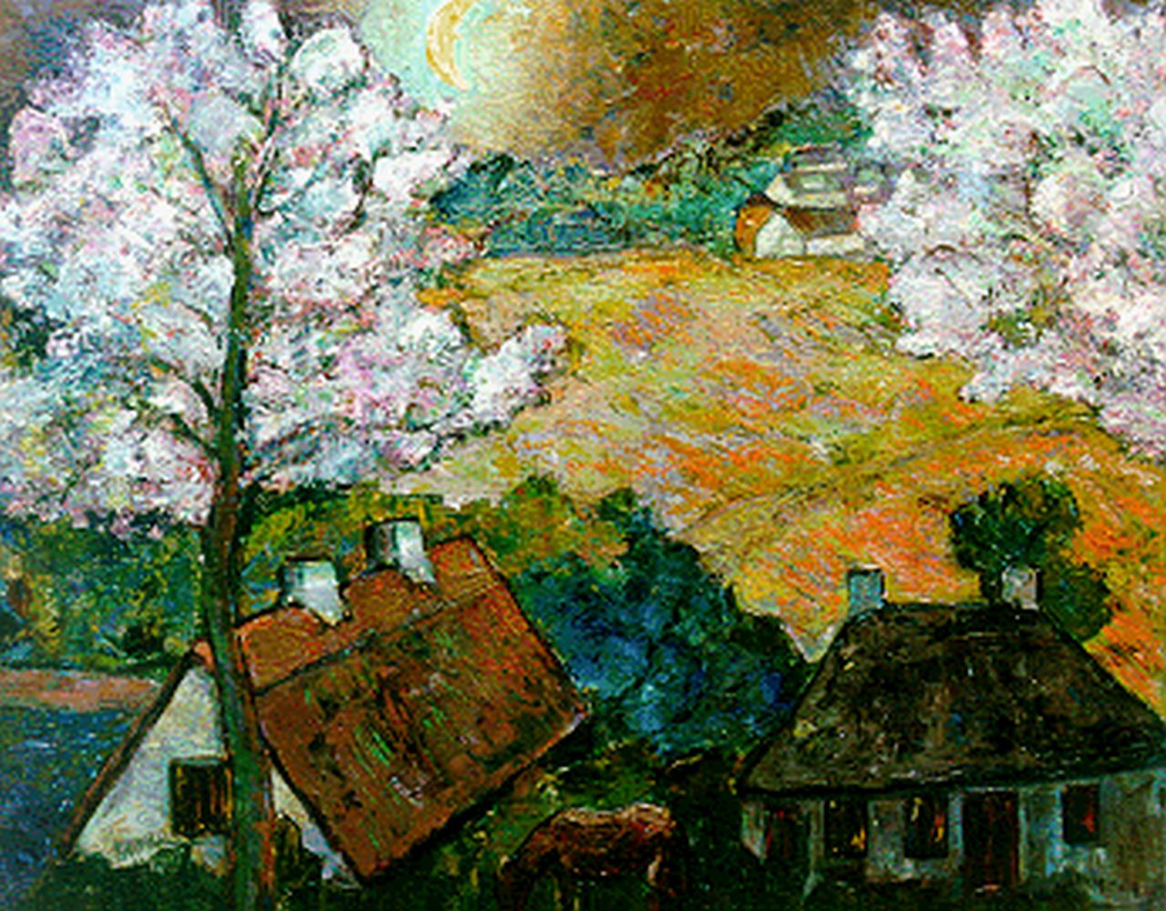 Doeser J.J.  | 'Jacobus' Johannes Doeser, Blossoming trees in a landscape, oil on canvas 79.3 x 100.2 cm, signed l.r.