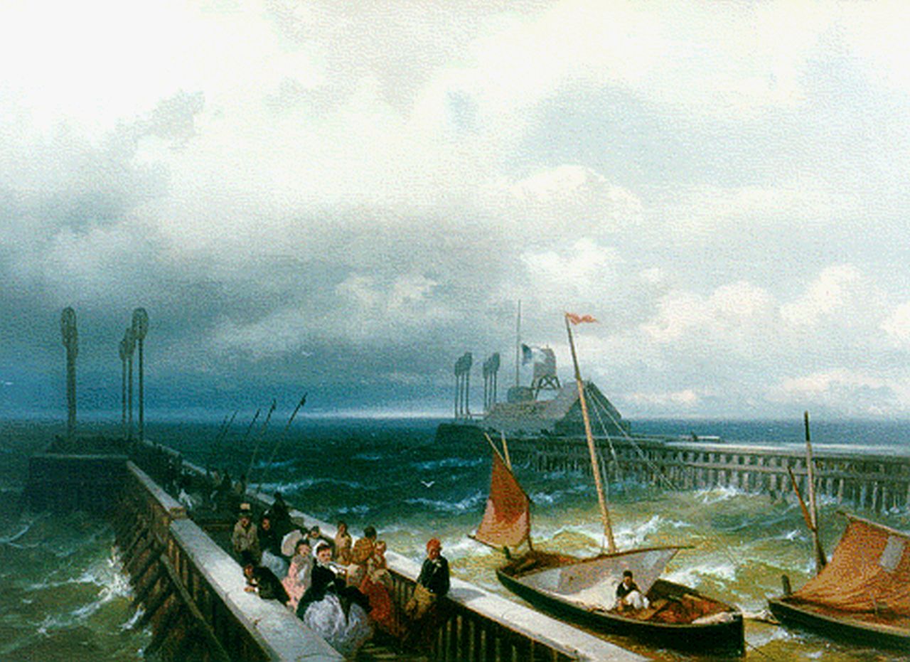 Breuhaus de Groot F.A.  | Frans Arnold Breuhaus de Groot, Strollers on a jetty, oil on canvas 33.4 x 45.9 cm, signed l.l.