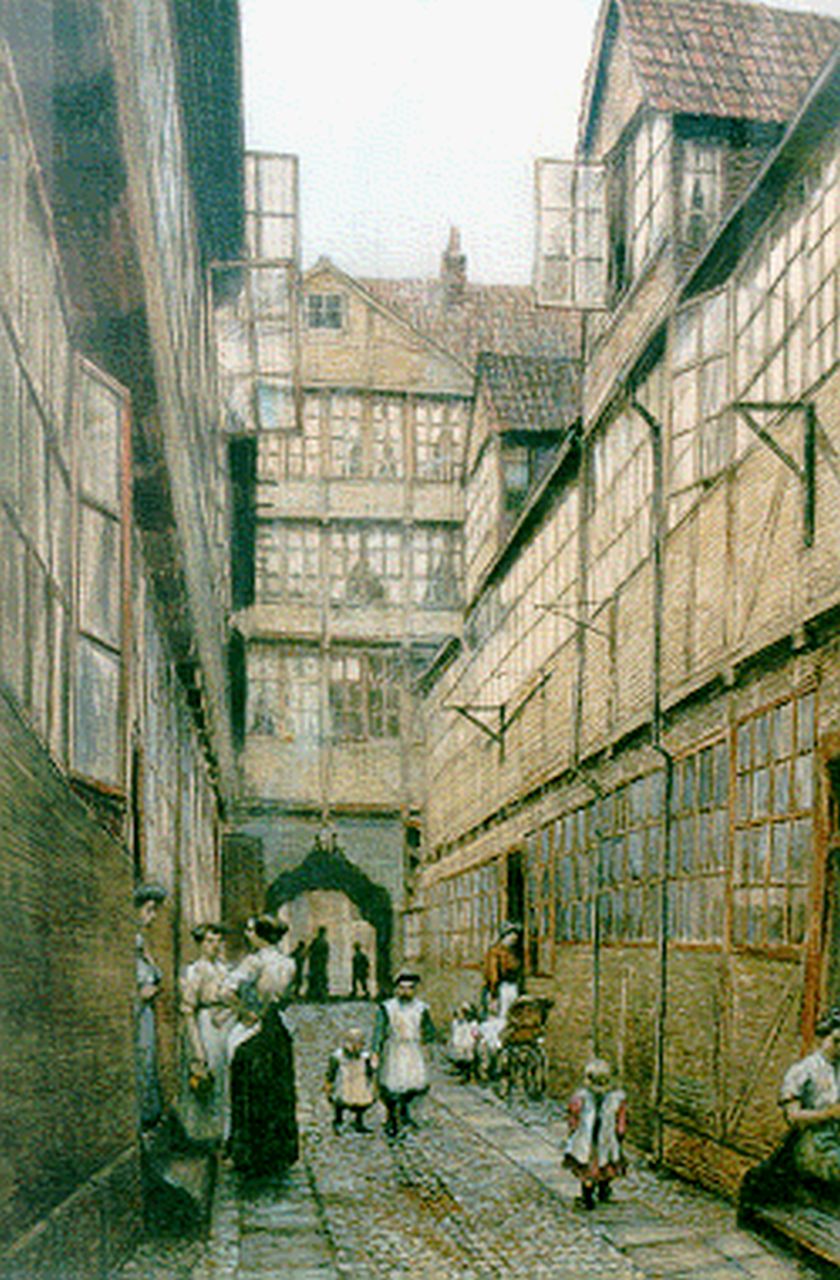 Staller G.J.  | Gerard Johan Staller, Fingergang Hof, Hamburg, pastel and watercolour on paper 129.0 x 88.0 cm, signed l.r.
