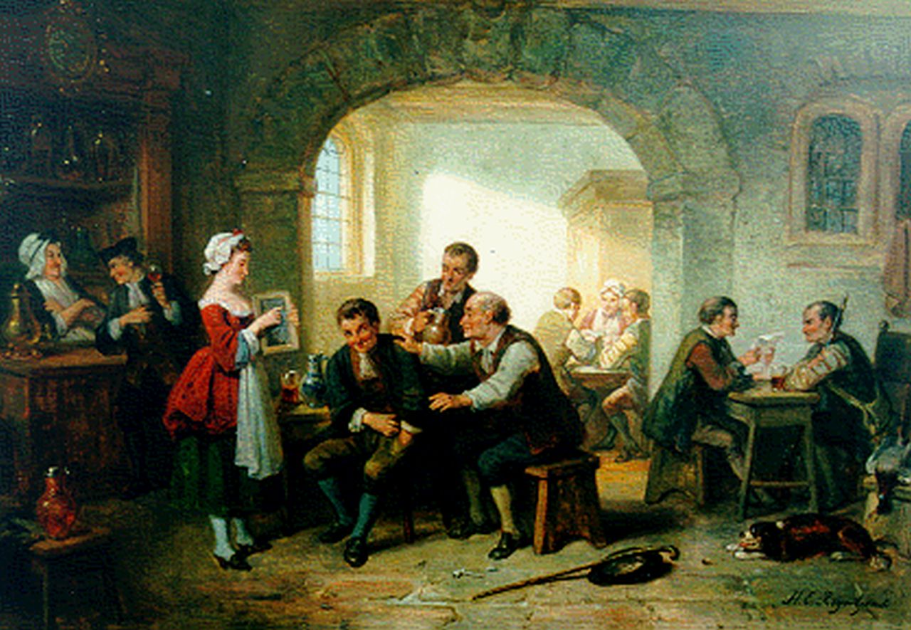 Reijntjens H.E.  | Henricus Engelbertus Reijntjens, A merry company, oil on panel 28.7 x 41.5 cm, signed l.r.