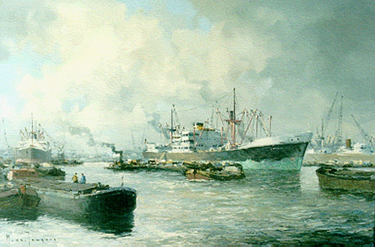 Drulman M.J.  | Marinus Johannes Drulman, A harbour, oil on canvas 40.3 x 60.0 cm, signed l.l.