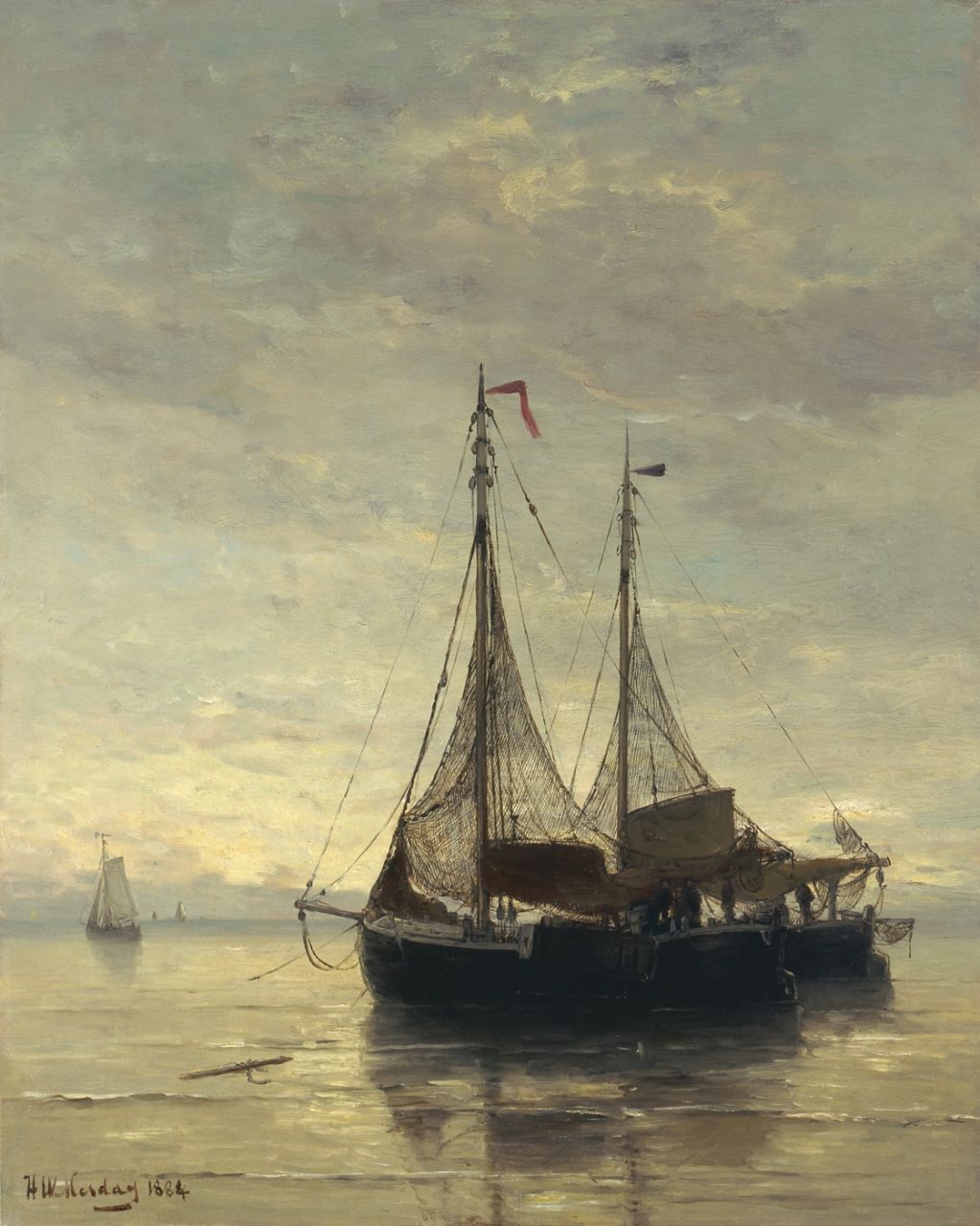 Mesdag H.W.  | Hendrik Willem Mesdag, Anchored fishing boats, oil on canvas 71.0 x 57.0 cm, signed l.l. and dated 1884