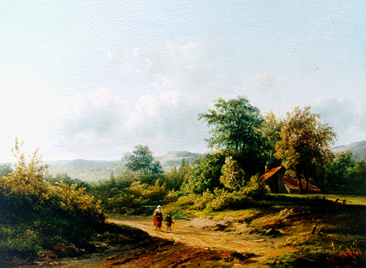 Kruseman van Elten H.D.  | Hendrik Dirk Kruseman van Elten, Figures on a country road, oil on panel 25.2 x 33.3 cm, signed l.r. with monogram