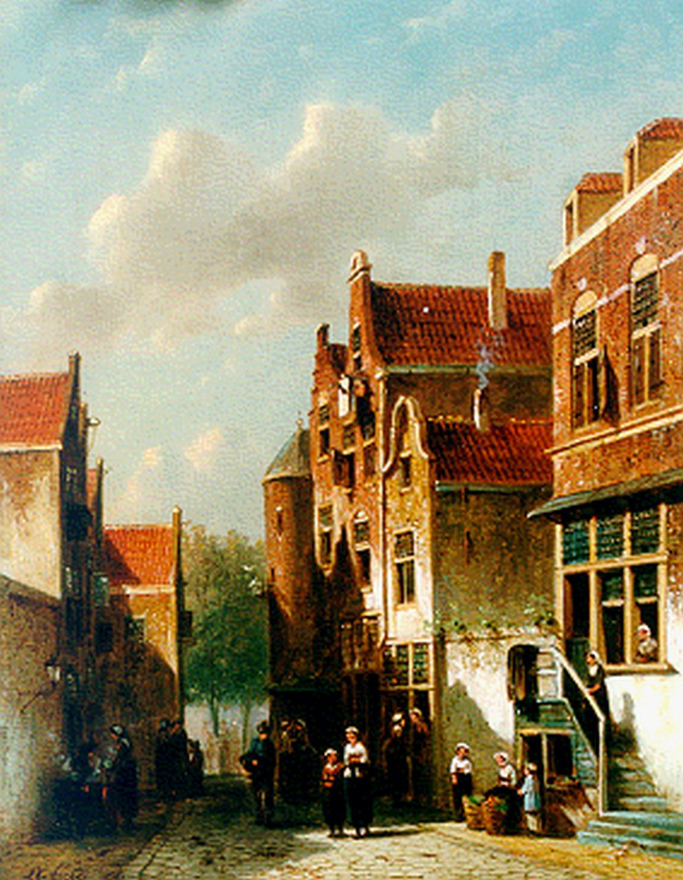 Vertin P.G.  | Petrus Gerardus Vertin, Townsfolk in a Dutch town, oil on panel 37.0 x 28.0 cm, signed l.l. and dated '67