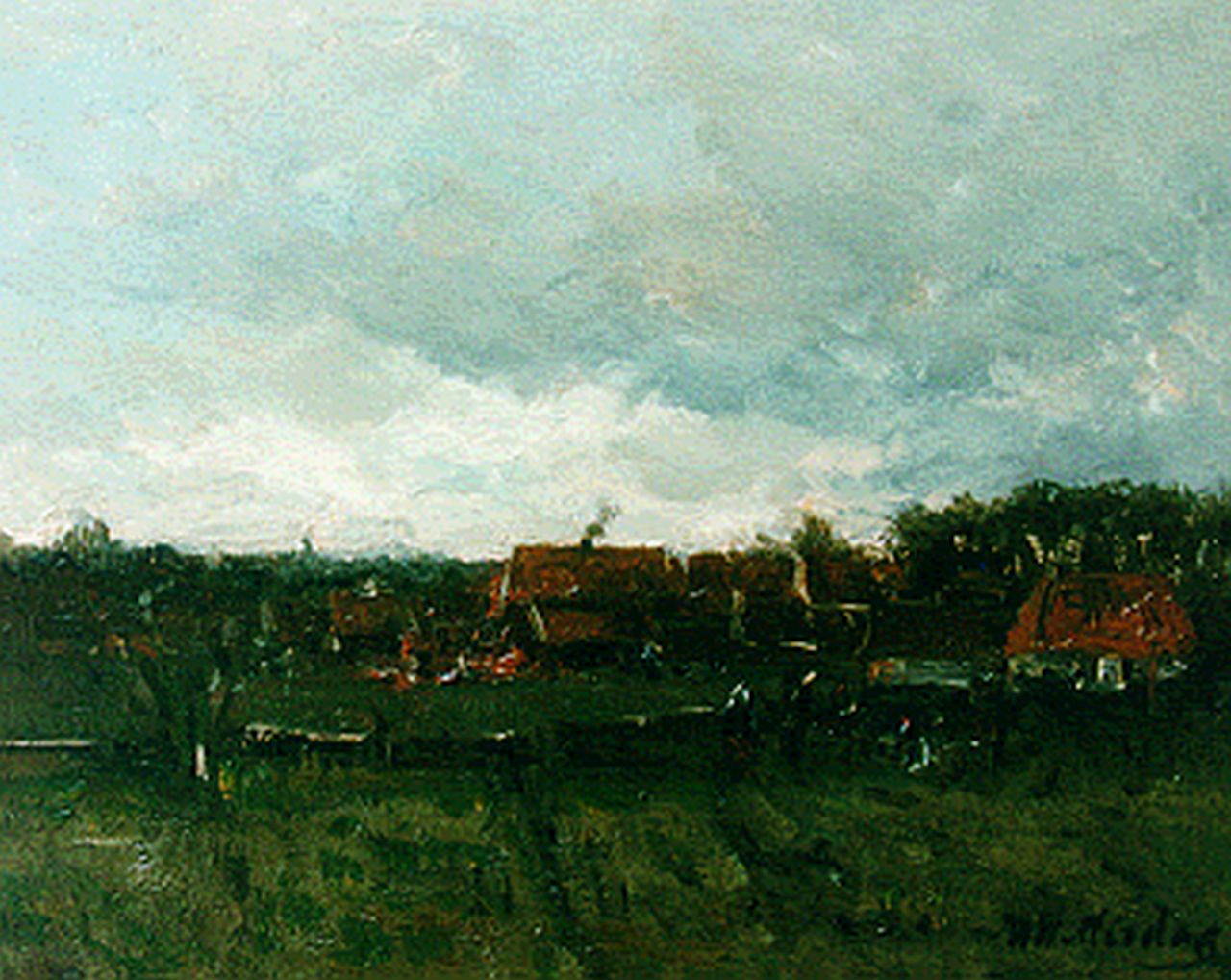 Mesdag H.W.  | Hendrik Willem Mesdag, View of a village, oil on panel 20.0 x 25.0 cm, signed l.r.