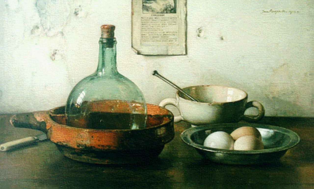 Bogaerts J.J.M.  | Johannes Jacobus Maria 'Jan' Bogaerts, A still life with eggs, oil on canvas 39.9 x 65.1 cm, signed u.r. and dated 1933