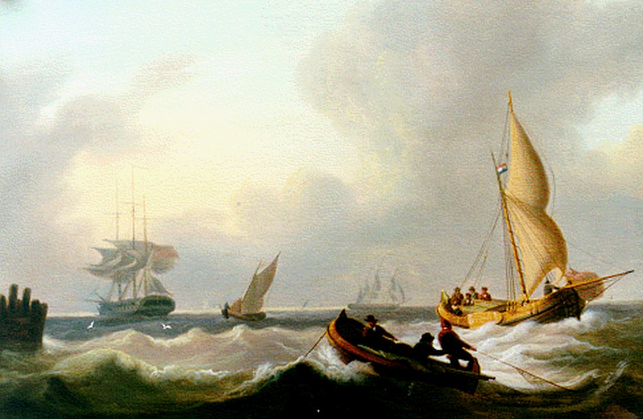 David Kleyne | Sailing vessels at sea, oil on panel, 25.0 x 37.0 cm