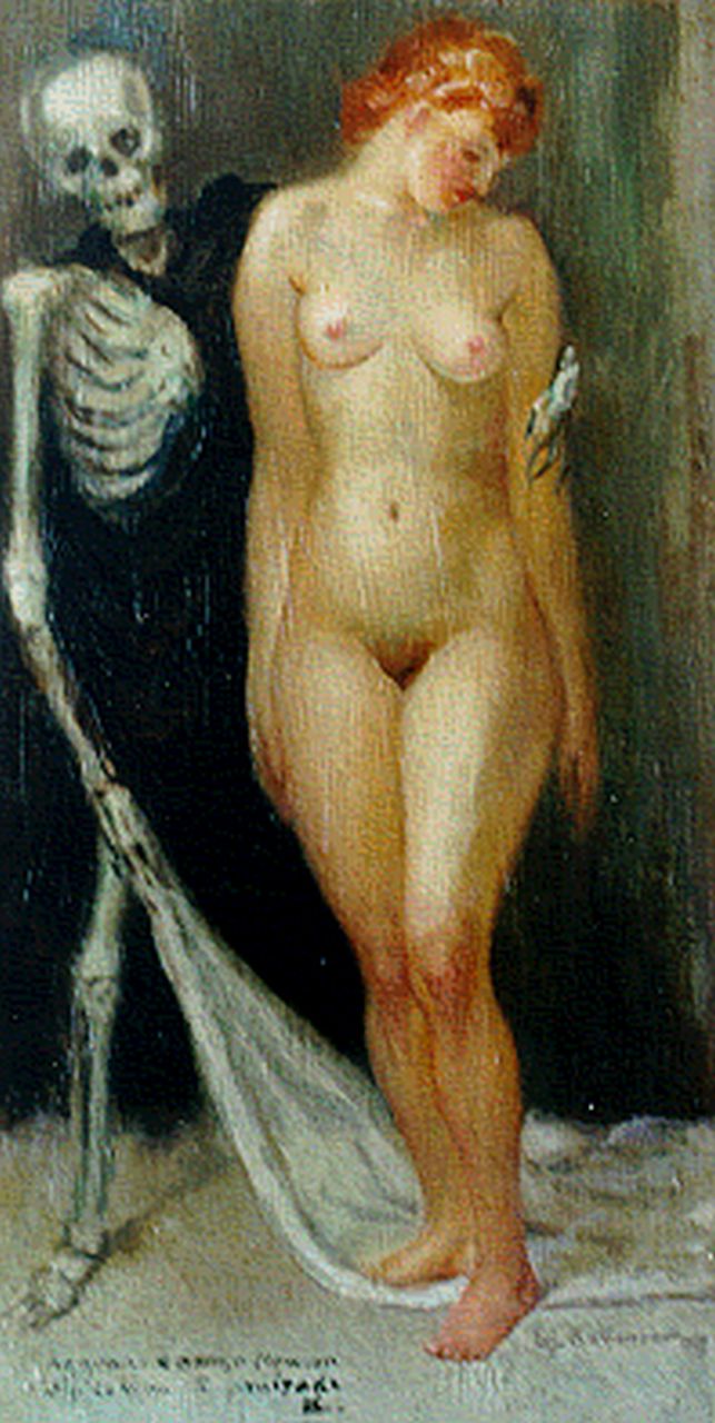 Kaltenbach L.  | Lui Kaltenbach, Mortality, oil on panel 25.6 x 13.2 cm, signed l.r. and dated 1933