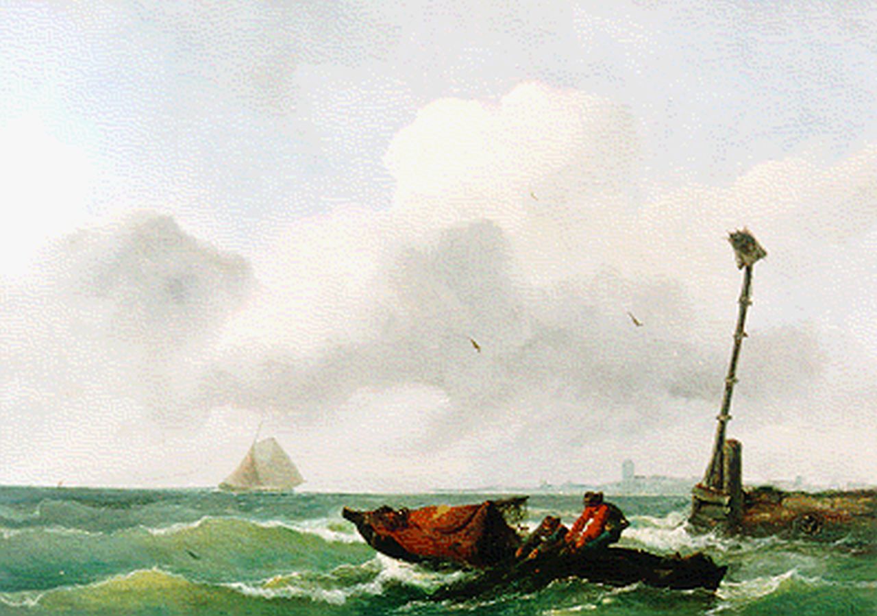 Beest A. van | Albertus van Beest, Pulling in the nets, oil on panel 36.7 x 52.2 cm, signed l.r.