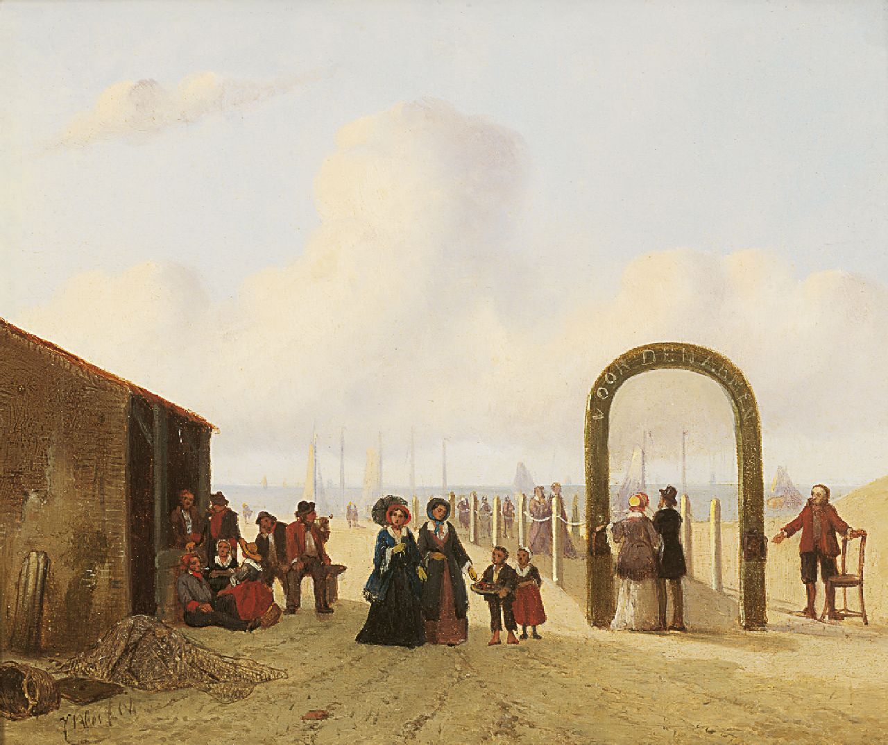 Bles J.  | Joseph Bles, A view of the Kalhuis, Scheveningen, oil on panel 21.8 x 26.4 cm, signed l.l.