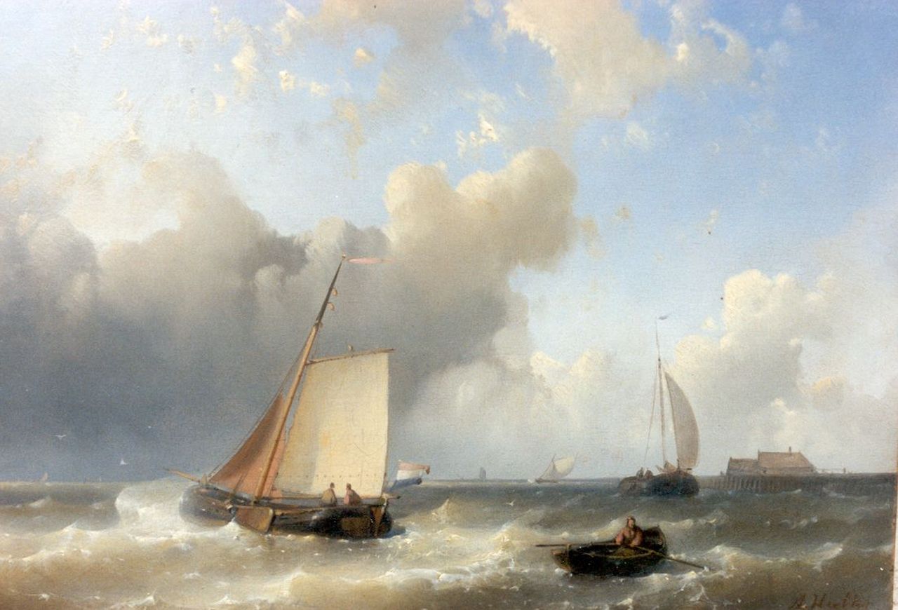 Hulk A.  | Abraham Hulk, Vessels off the coast, oil on panel 17.0 x 23.0 cm, signed l.r.