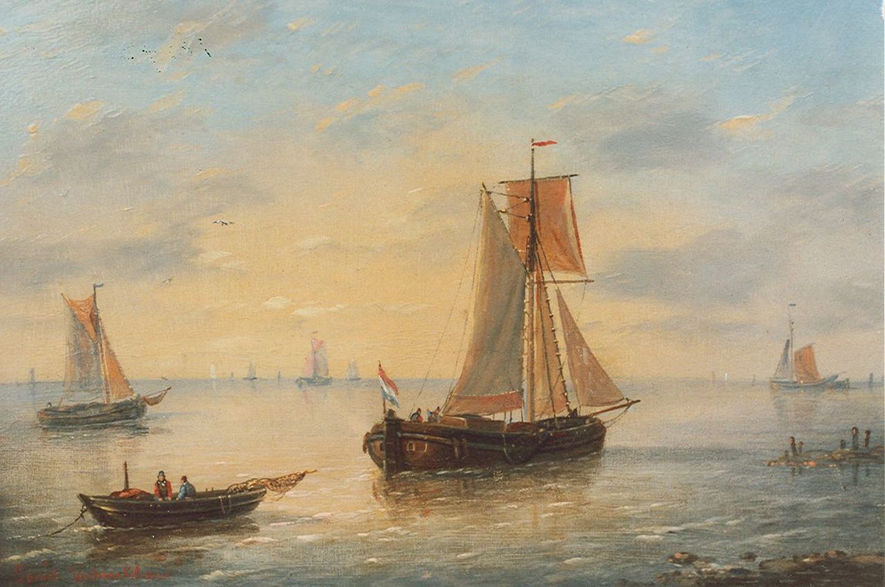 Verboeckhoven C.L.  | Charles Louis Verboeckhoven, Shipping in a calm, oil on panel 15.7 x 21.1 cm