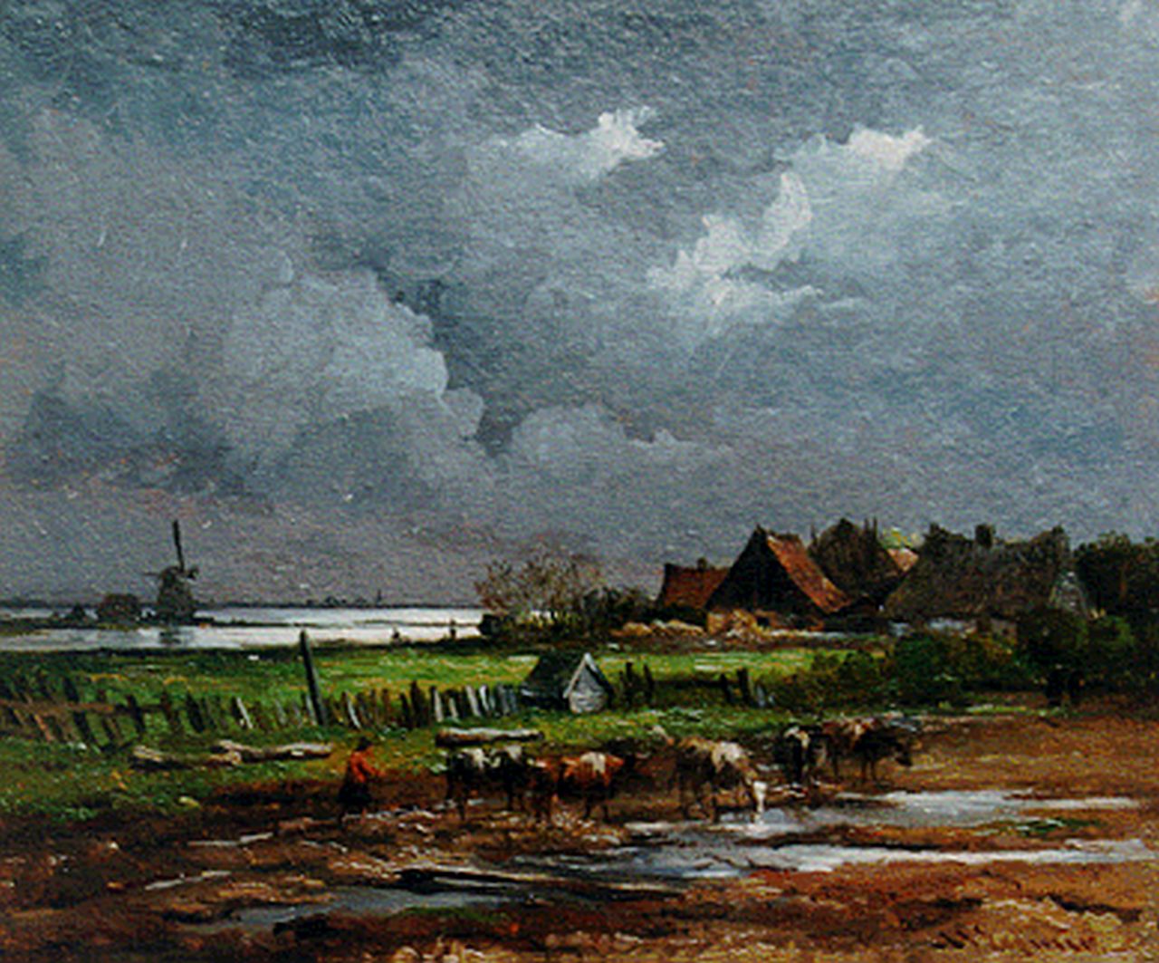 Eymer A.J.  | Arnoldus Johannes Eymer, Upcoming storm, 25.7 x 31.3 cm, signed l.r.