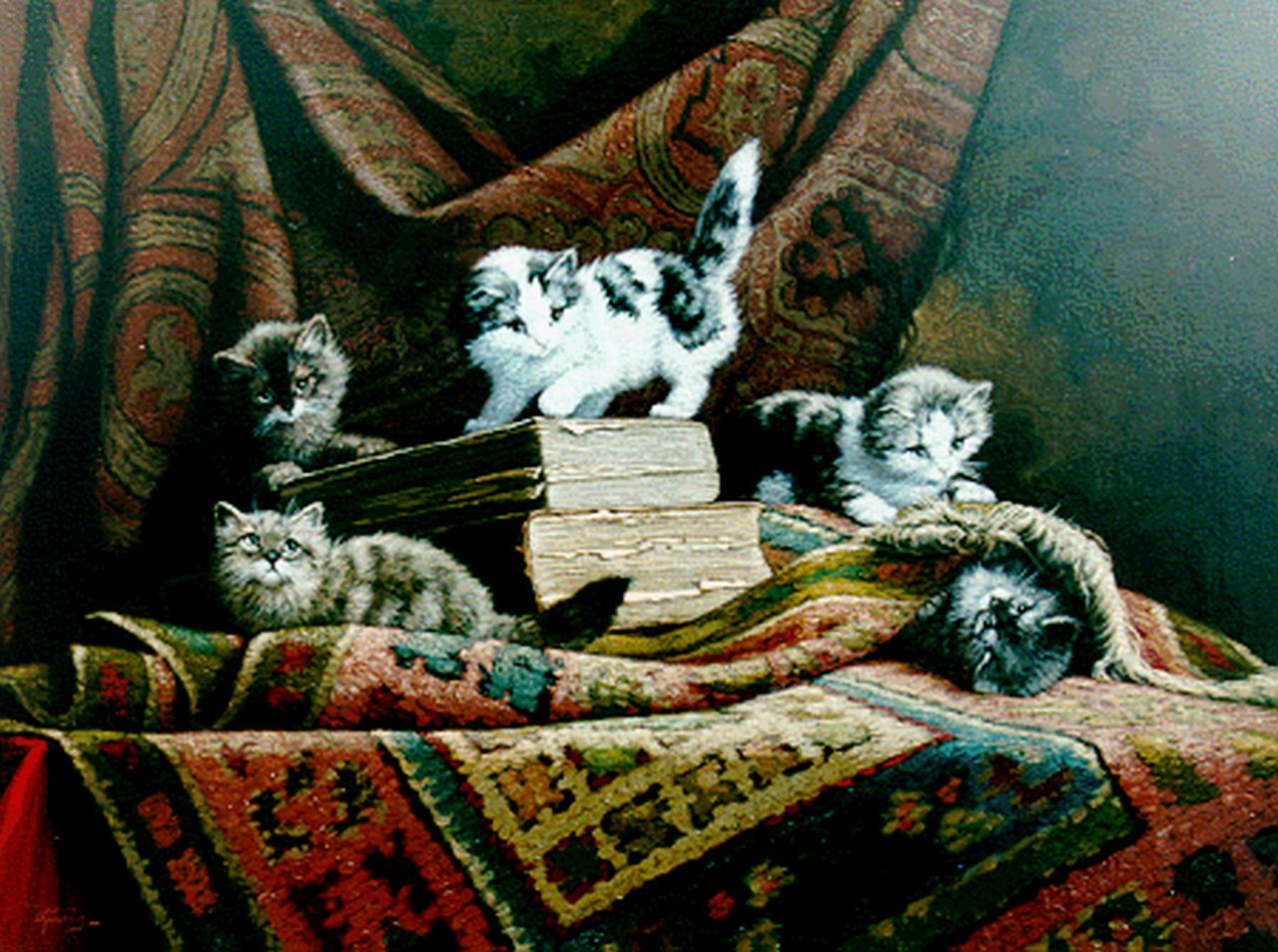 Raaphorst C.  | Cornelis Raaphorst, Five Kittens, oil on canvas 59.5 x 79.6 cm, signed l.l.