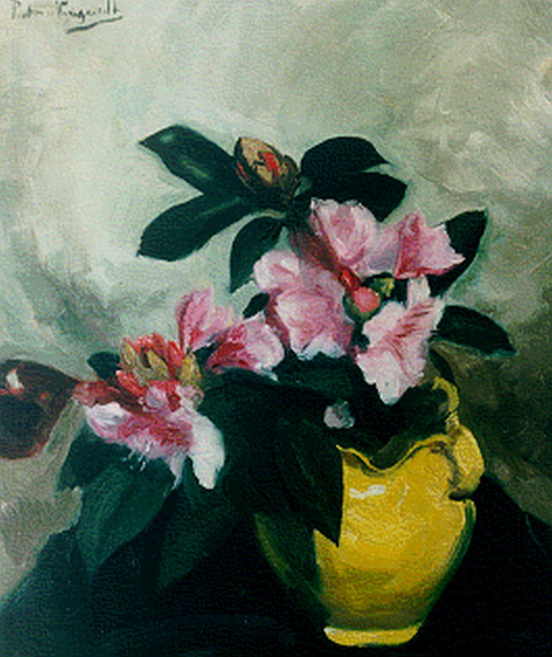 Wijngaerdt P.T. van | Petrus Theodorus 'Piet' van Wijngaerdt, Rhododendrons in a vase, oil on canvas 79.8 x 67.6 cm, signed u.l.