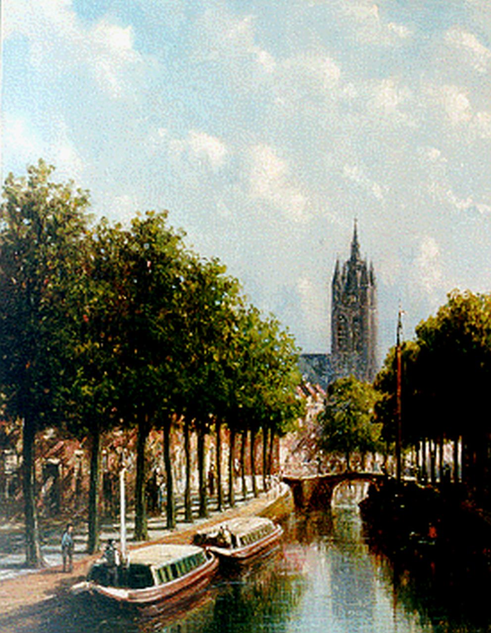 Vertin P.G.  | Petrus Gerardus Vertin, A view of Delft with the Oude Kerk in the distance, oil on panel 24.5 x 18.6 cm, signed l.r.