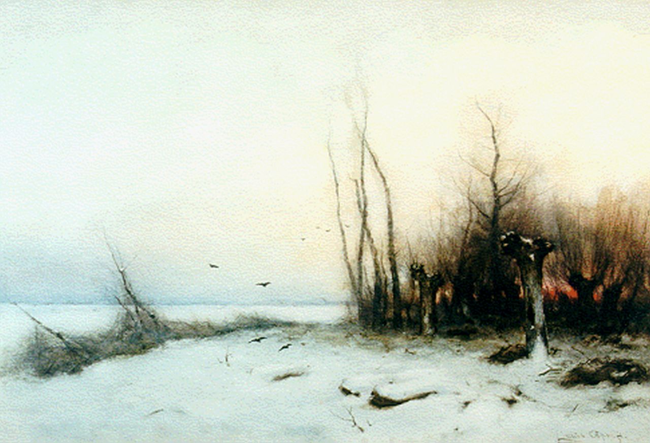 Apol L.F.H.  | Lodewijk Franciscus Hendrik 'Louis' Apol, A coulourful daybreak  in winter, watercolour on paper 37.0 x 54.7 cm, signed l.r.