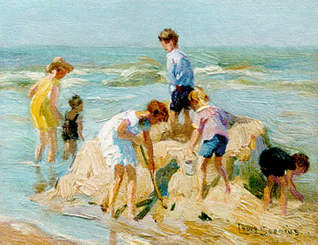 Soonius L.  | Lodewijk 'Louis' Soonius, Children playing on the beach, 10.7 x 13.6 cm, signed l.r.