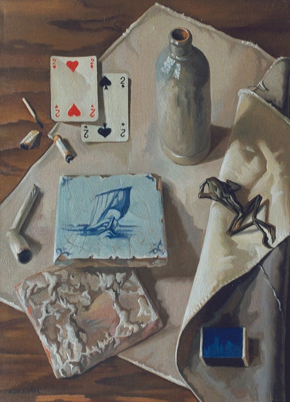 Knupker A.G.  | Albertus Gerardus 'Ab' Knupker, Still life with a frog, oil on canvas 40.0 x 30.2 cm, signed l.l.