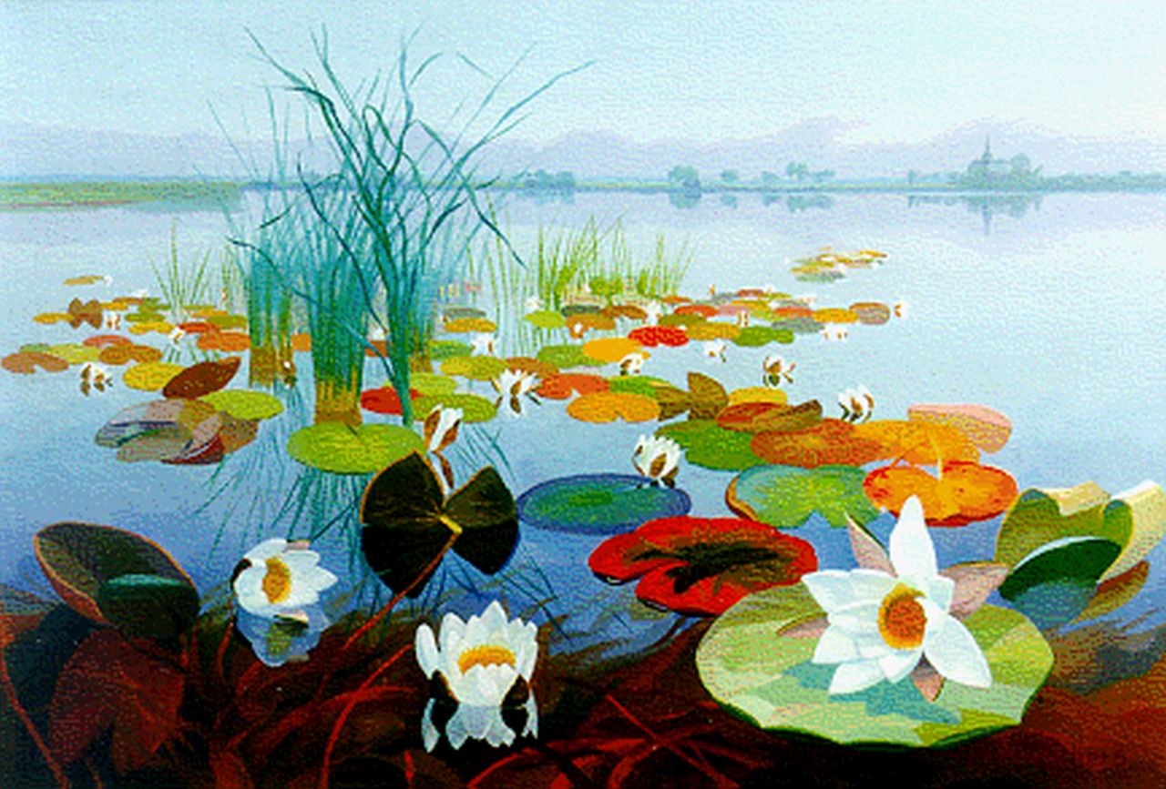 Smorenberg D.  | Dirk Smorenberg, Water lilies, Loosdrechtse Plassen, oil on canvas 45.0 x 65.0 cm, signed l.r. and dated '23