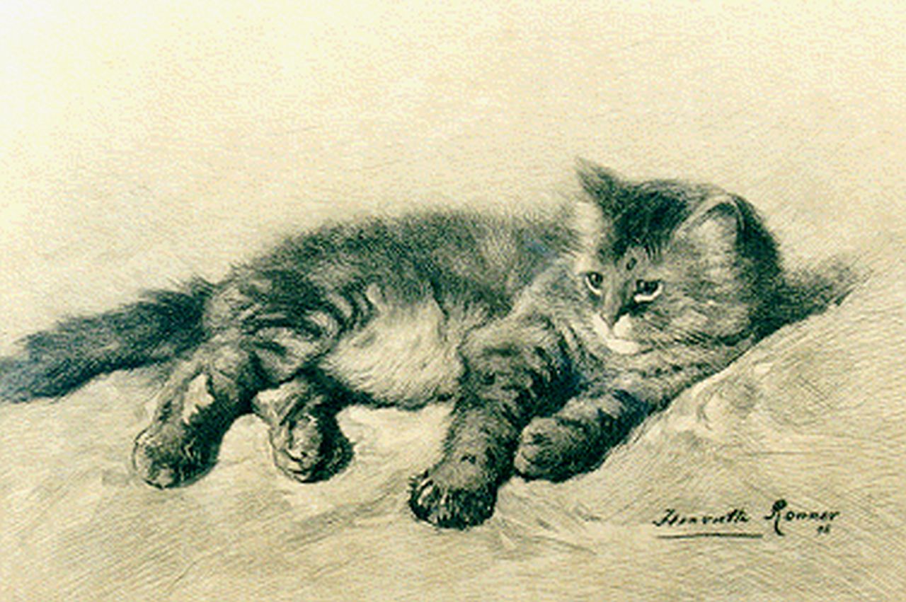 Ronner-Knip H.  | Henriette Ronner-Knip, A kitten, etching on paper 19.5 x 28.0 cm, signed l.r. and dated '96