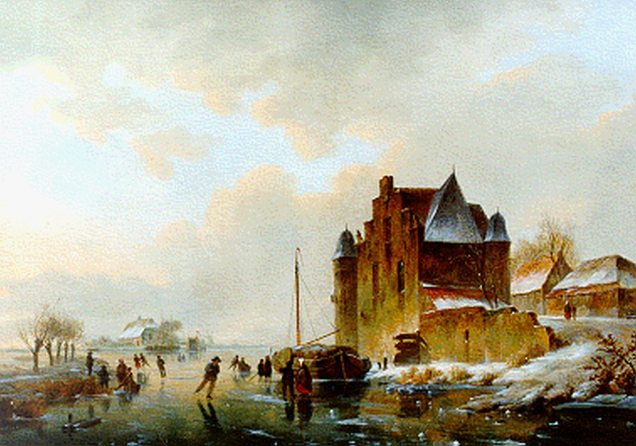 Straaten B. van | Bruno van Straaten, Skaters on the ice (counterpart), oil on panel 37.4 x 51.5 cm, signed l.r.