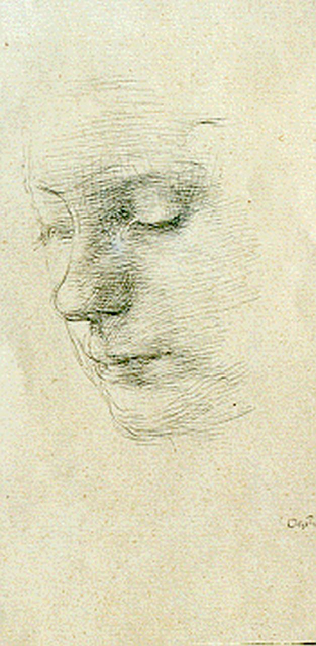 Oepts W.A.  | Willem Anthonie 'Wim' Oepts, Study of a woman's head, pen on paper 20.0 x 11.5 cm, signed l.r. and dated '36