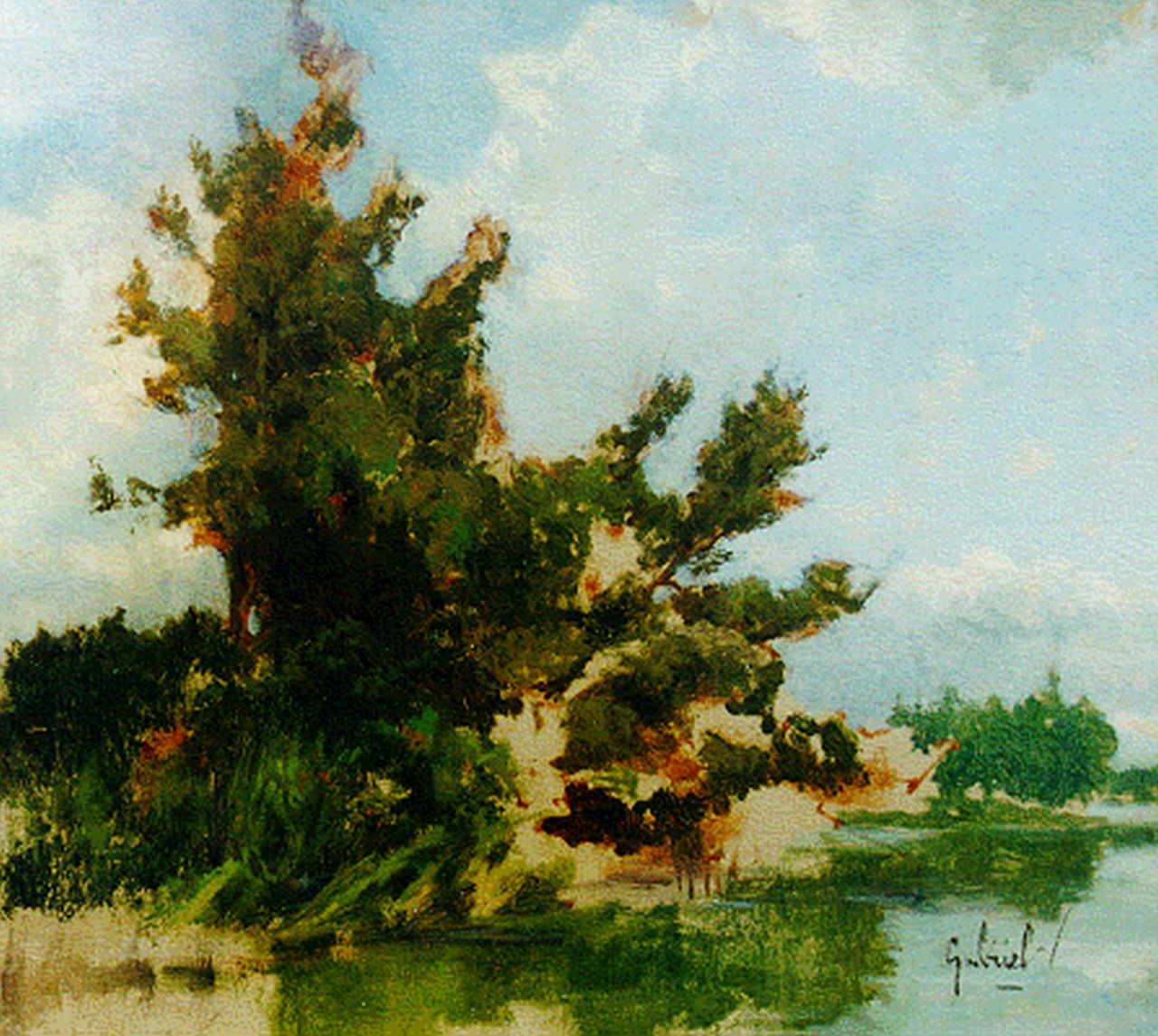 Gabriel P.J.C.  | Paul Joseph Constantin 'Constan(t)' Gabriel, Landscape with pond (sketch), oil on panel 28.4 x 31.7 cm, signed l.r.