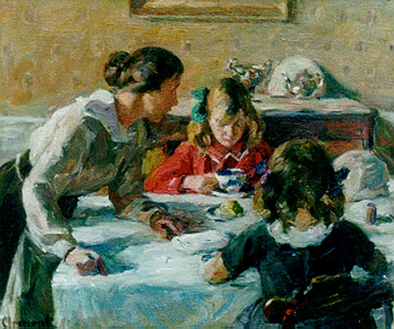 Gad Frederik Clement | Having breakfast, oil on canvas, 36.7 x 43.4 cm, signed l.l.