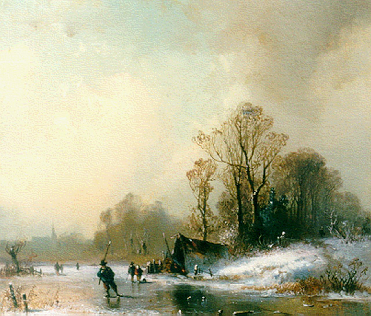 Stademann A.  | Adolf Stademann, A winter landscape with skaters on the ice, oil on panel 23.1 x 27.0 cm, signed l.r.
