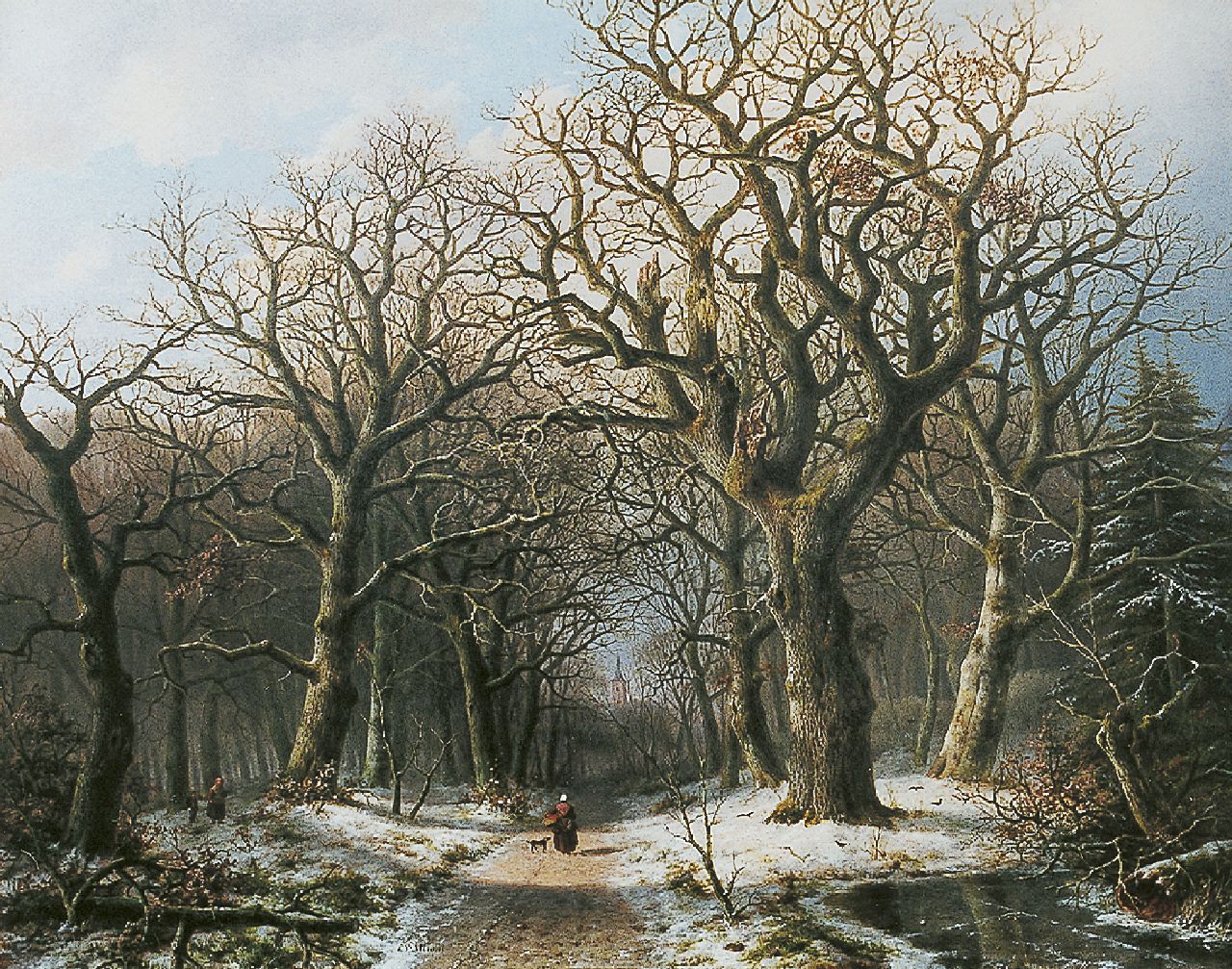 Mirani E.B.G.P.  | 'Everardus' Benedictus Gregorius Pagano Mirani, Gathering wood in winter, oil on panel 59.8 x 76.0 cm, signed c.l.