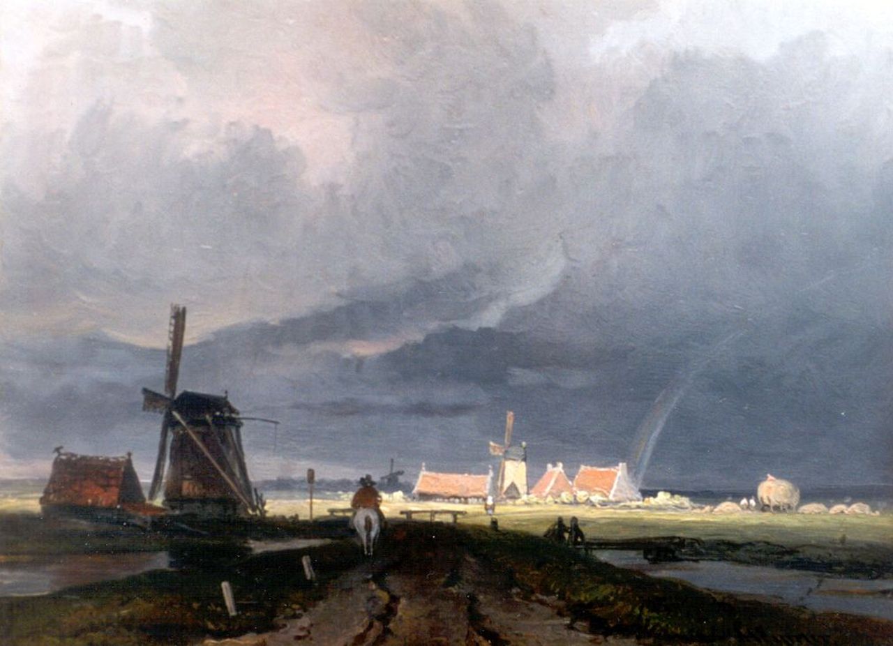 Eymer A.J.  | Arnoldus Johannes Eymer, Upcoming storm, oil on panel 18.1 x 24.8 cm, signed l.r.