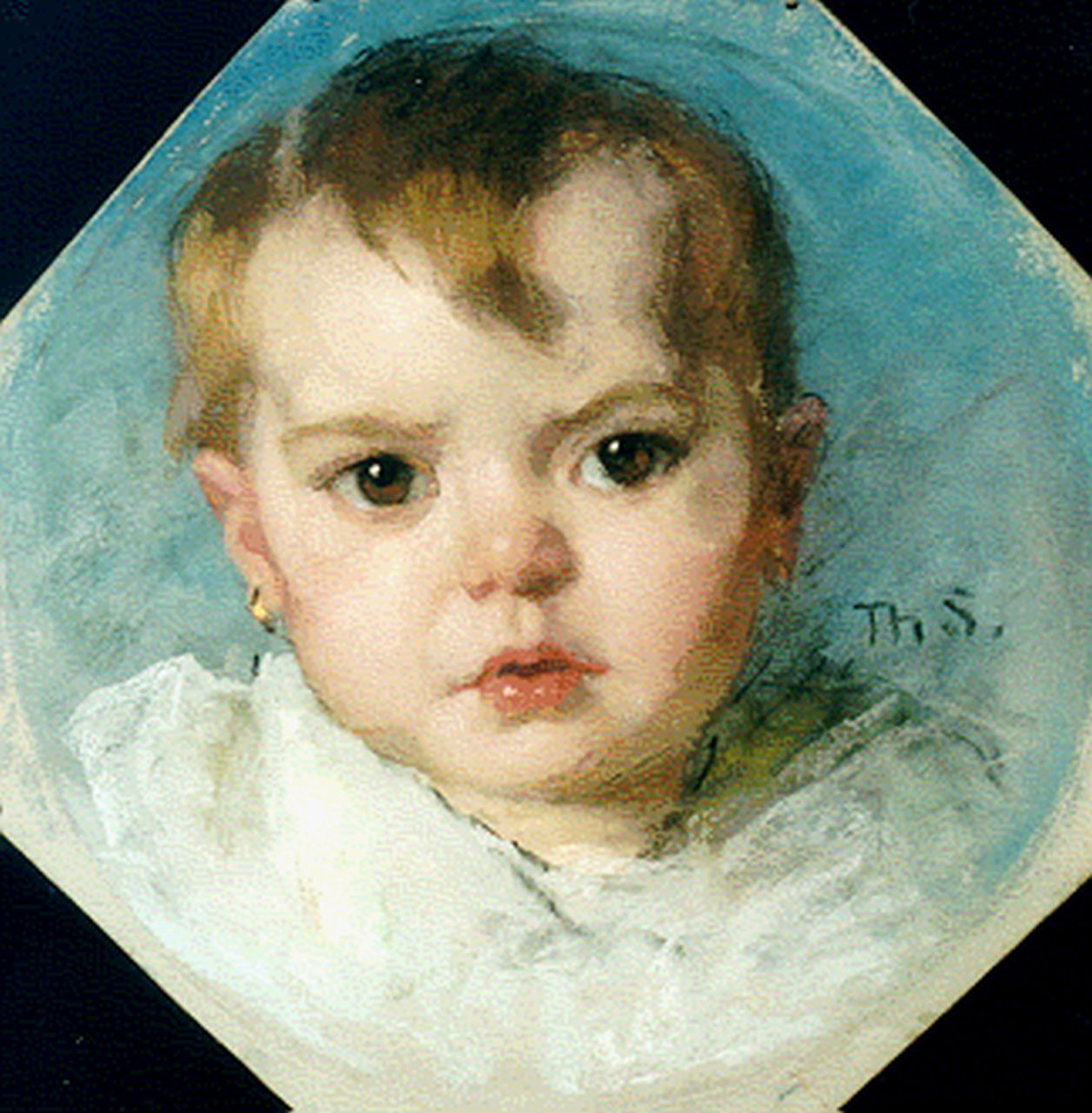 Schwartze T.  | Thérèse Schwartze, A portrait of a child, pastel on paper 25.4 x 25.4 cm, signed m.r. with initials