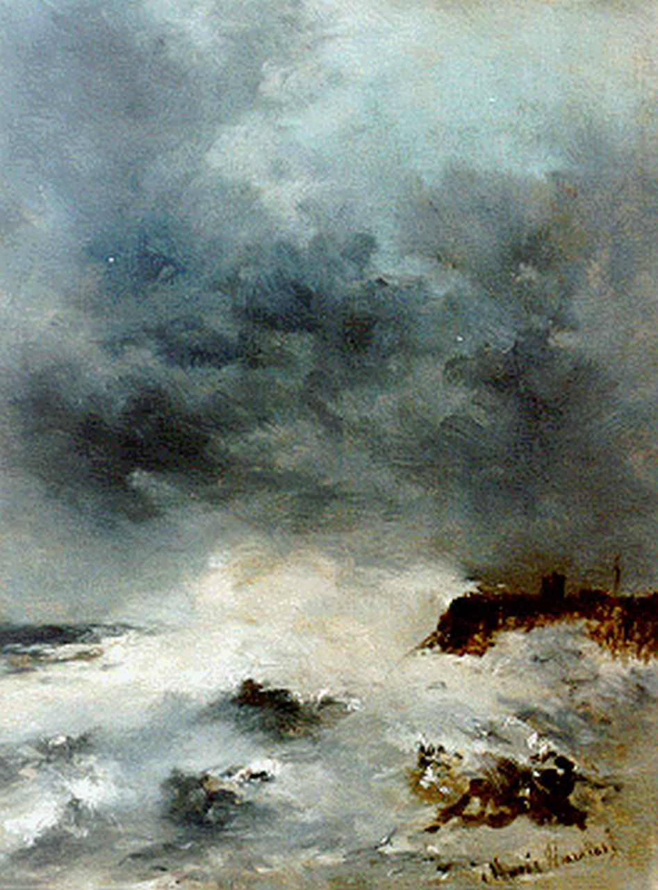Wambach-de Duve M.  | Marie Wambach-de Duve, A coastal scene, oil on panel 32.0 x 24.0 cm, signed l.r.