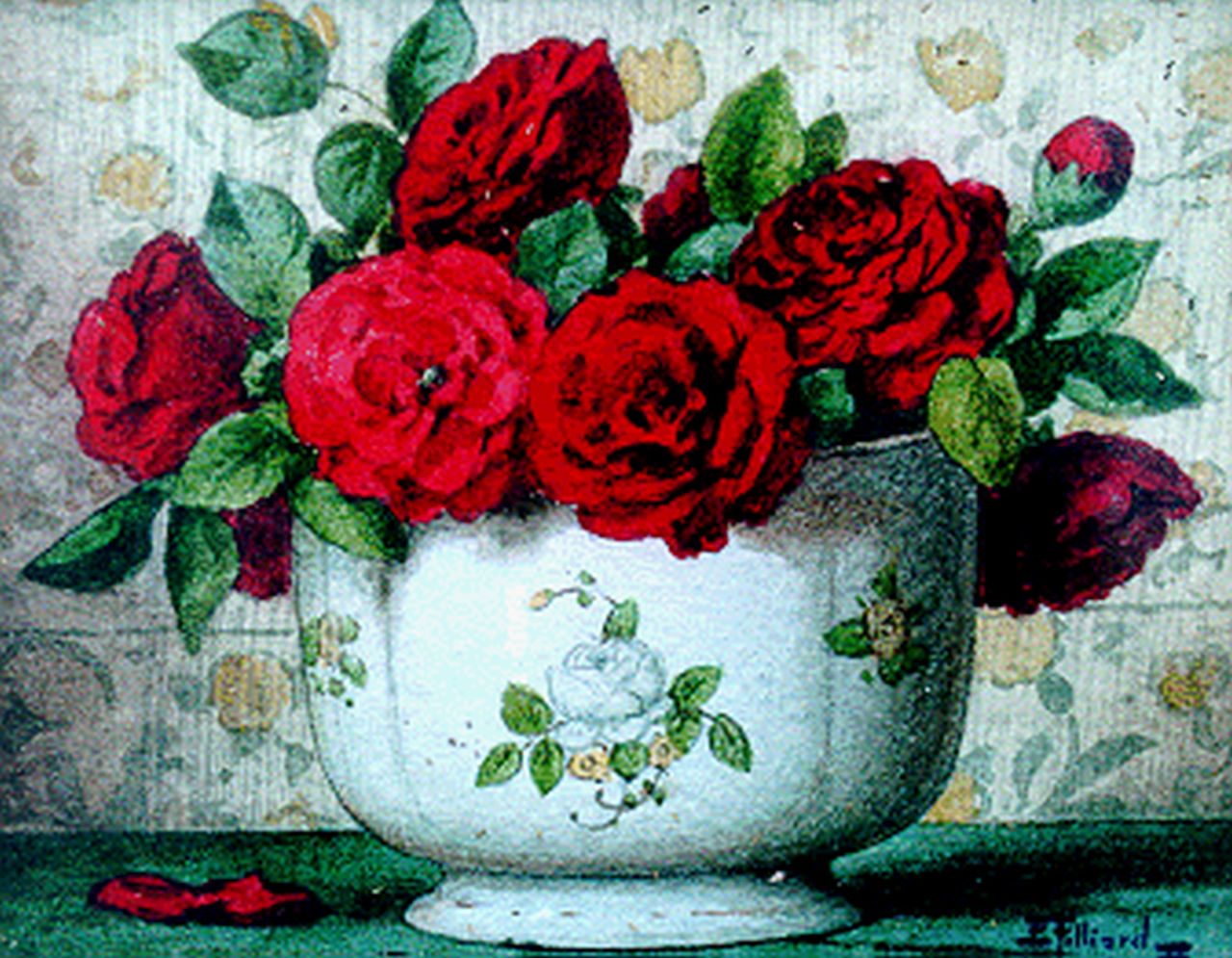 Filliard E.  | Ernest Filliard, Red roses, watercolour on paper 13.5 x 16.6 cm, signed l.r.