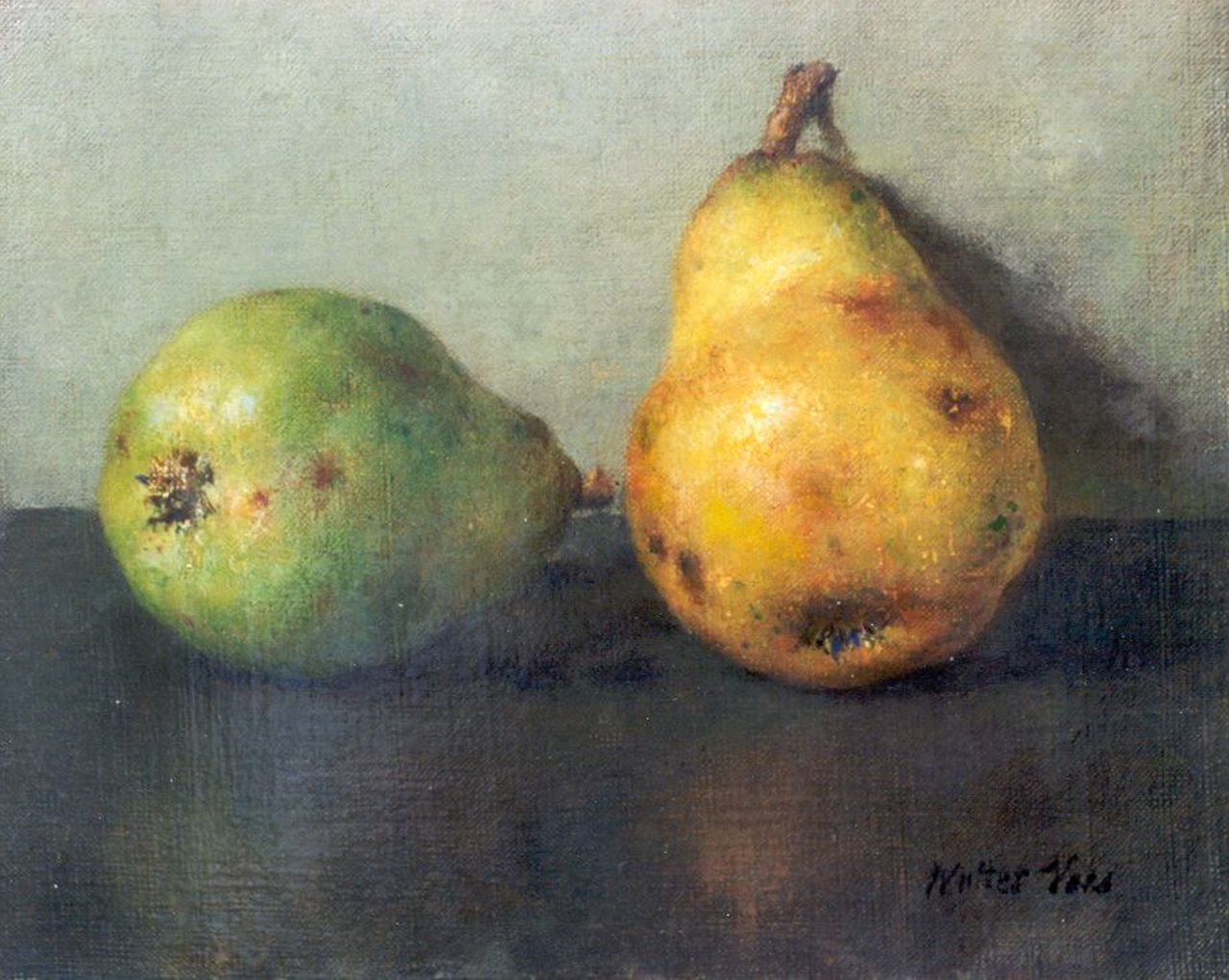 Vaes W.  | Walter Vaes, A still life with pears, oil on canvas 22.6 x 27.8 cm, signed l.r.