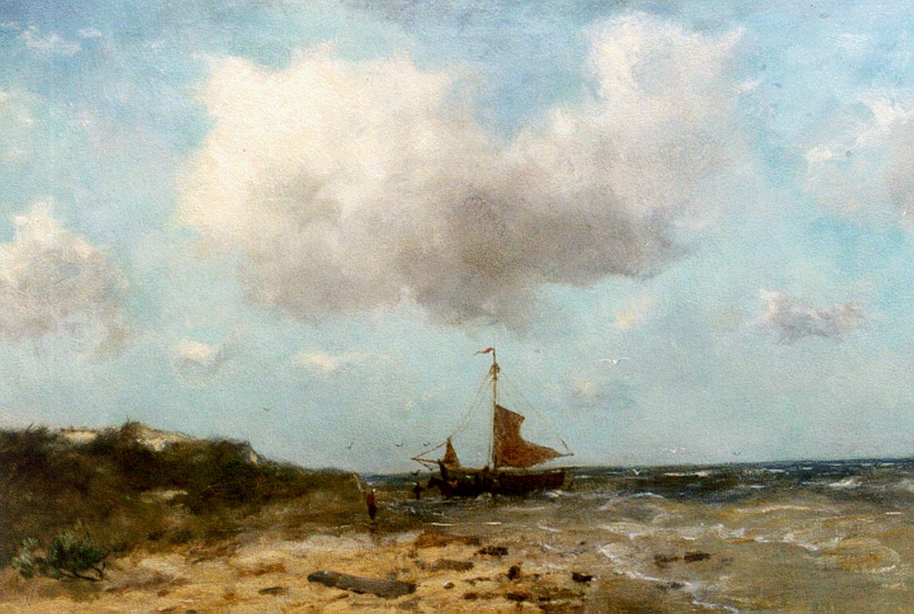 Scherrewitz J.F.C.  | Johan Frederik Cornelis Scherrewitz, Moored 'bomschuit', oil on canvas 36.0 x 51.0 cm, signed l.l.